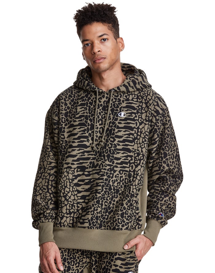 Champion Hoodie Heren - Olijfgroen - Reverse Weave All Over Print ( 943076-RWX )